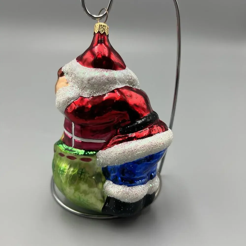 Christopher Radko Bundle Of Toys Christmas‎ Ornament Santa Glass Green Bag 5.5”